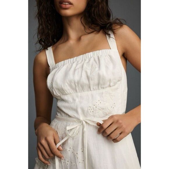 New Anthropologie Square-Neck Linen Midi Dress Size Large - Picture 3 of 14